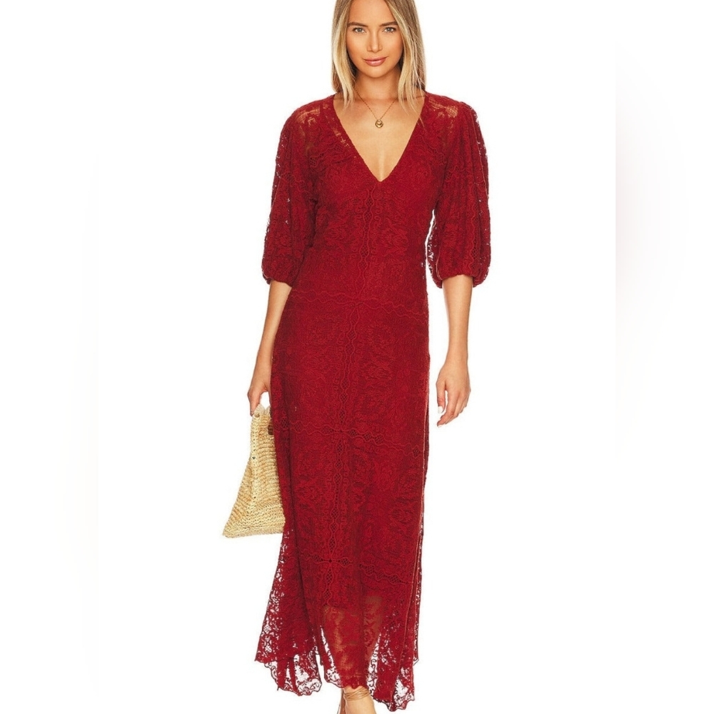 Jen's Pirate Booty Maxi Boho Crochet Dress in Lover's Spice Red